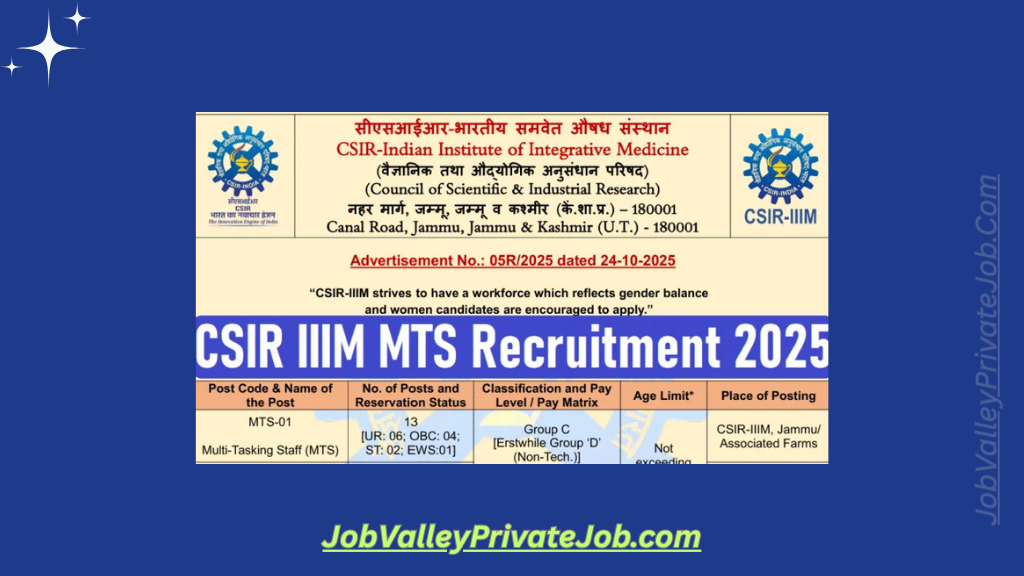 CSIR IIIM MTS Recruitment 2025: Apply Online for 19 Multi Tasking Staff Posts