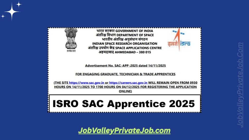 ISRO SAC Apprentice Recruitment 2025 Released — Salary, Eligibility & Apply Link Inside