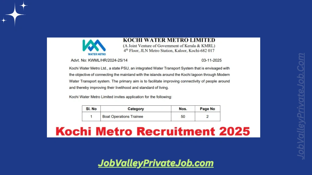 Kochi Water Metro Recruitment 2025 Offers Freshers Stipend and Career Growth