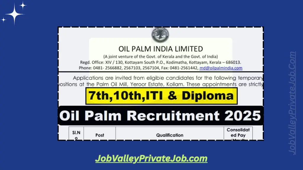 Oil Palm Recruitment 2025 Notification for ITI & Diploma Holders
